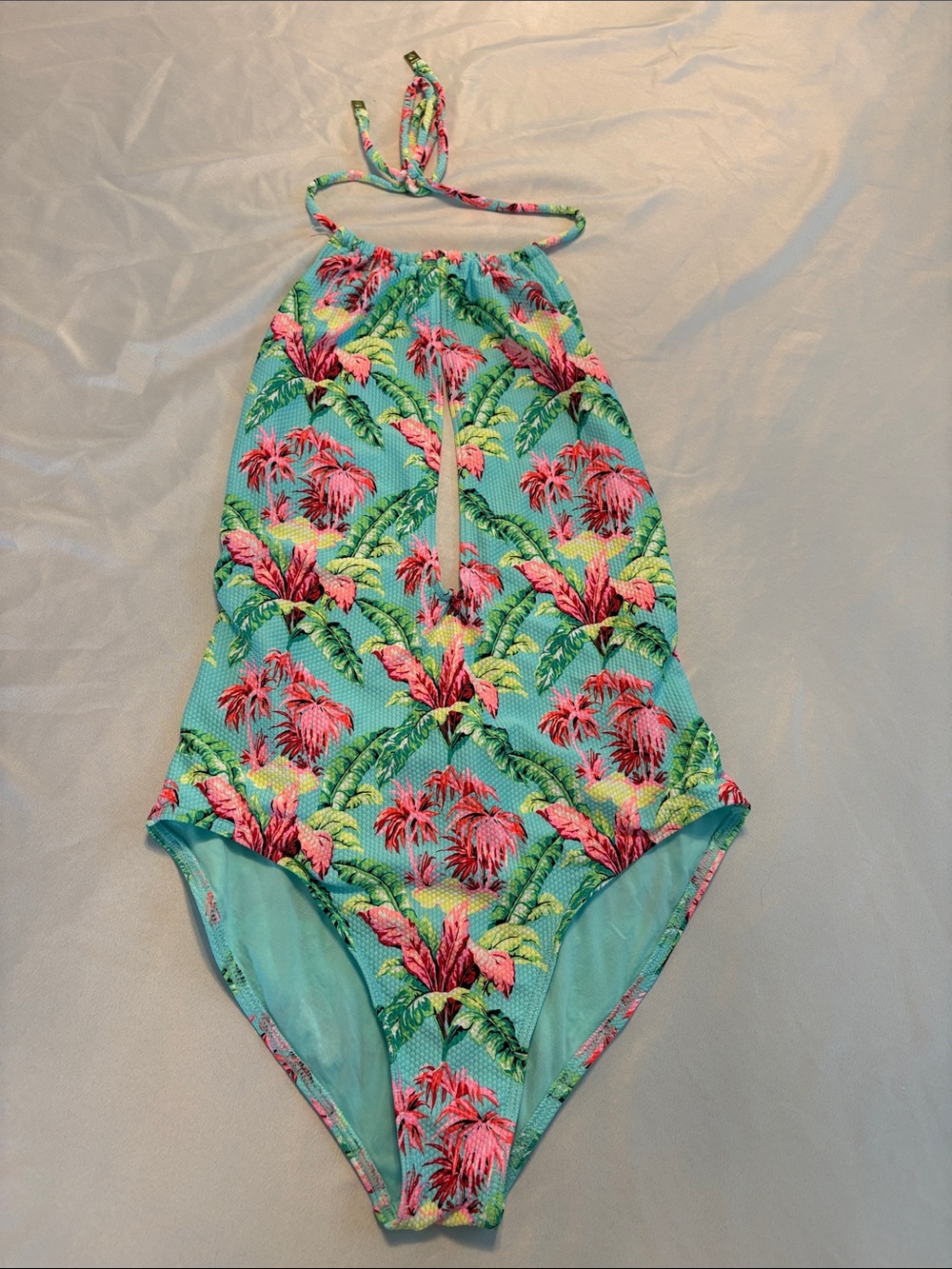 Topshop Tropical Halter One-Piece Swimsuit - Turquoise Pink